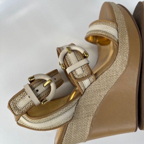 Coach Maralee Wedge Platform Raffia Tan/White  Sz 6B New - Picture 7 of 16